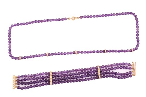 Lot 263 - An amethyst and diamond necklace and bracelet;...