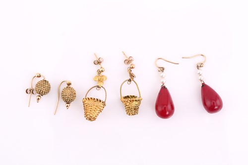 Lot 267 - A pair of Victorian pendant earrings in the...