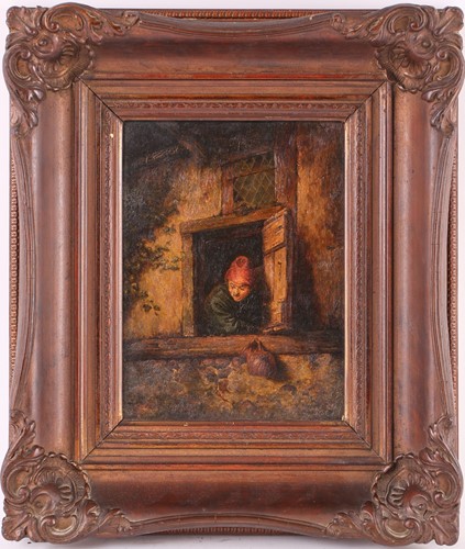 Lot 12 - 17th century style Dutch school, a woman at a...