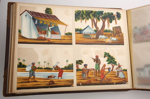 Lot 240 - An album of Indian pictures on Mica and leaves,...