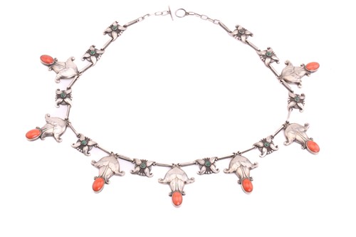 Lot 319 - Georg Jensen - A coral and malachite necklace,...