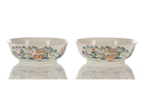 Lot 201 - A pair of Chinese porcelain shallow bowls,...