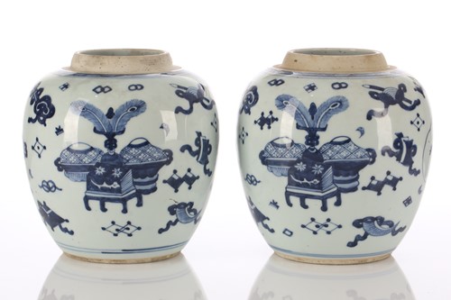 Lot 233 - A pair of Chinese blue & white ginger jars,...