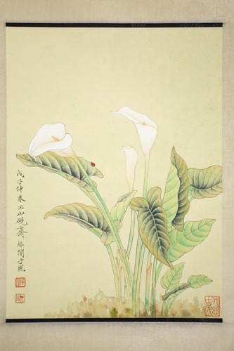 Lot 108 - After Yu Zhao, lilies and a ladybird, a...