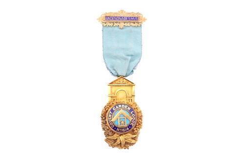 Lot 126 - An 18ct gold and enamel Masonic medal, the...