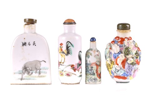 Lot 123 - Four Chinese porcelain snuff bottles, 20th...