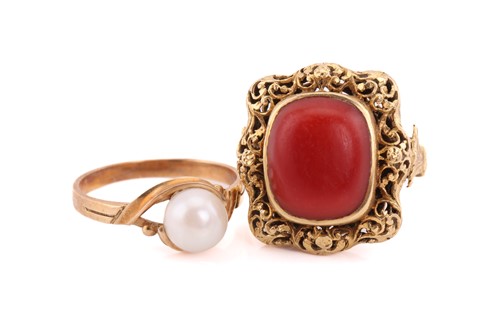 Lot 113 - A lot consists of a coral dress ring and a...