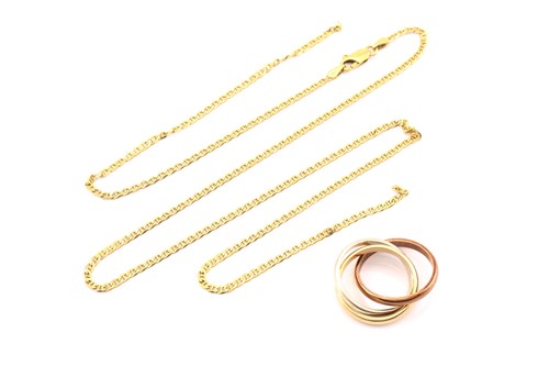 Lot 152 - A 9ct gold trinity ring and an anchor link...