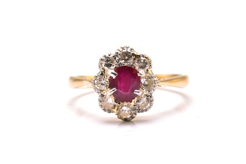 Lot 159 - An 18ct gold and platinum diamond and ruby...