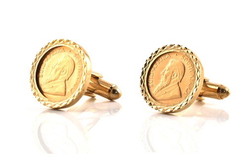 Lot 222 - A pair of Krugerrand coin cufflinks, each...