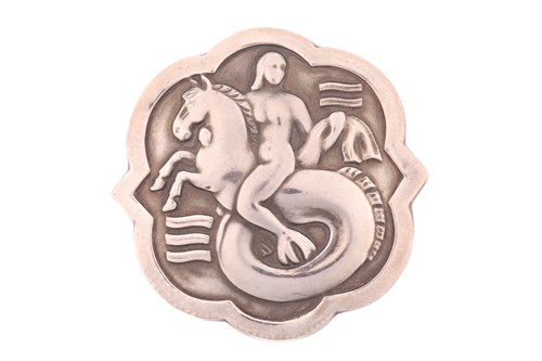 Lot 340 - Georg Jensen - an embossed brooch, stylised...