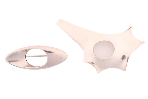 Lot 320 - Georg Jensen - two abstract brooches, to...