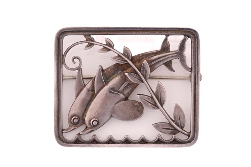 Lot 339 - Georg Jensen - A 'double dolphin' brooch,...