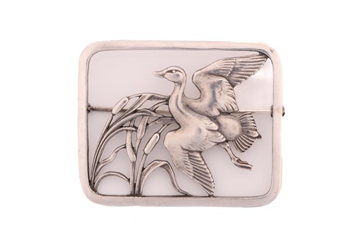 Lot 331 - Georg Jensen - a rectangular openwork brooch,...