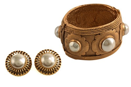 Lot 165 - Chanel costume jewellery earrings and a cuff...