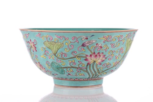 Lot 139 - A Chinese Famille rose lotus bowl, the...