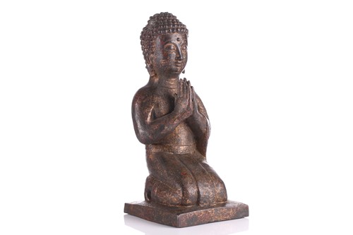 Lot 219 - A Chinese gilt bronze kneeling Buddha, his...