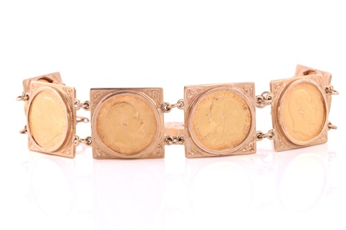 Lot 284 - A half sovereign bracelet, containing six 22ct...