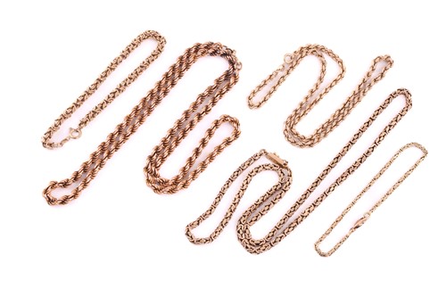 Lot 144 - Three 9ct gold necklaces and two 9ct gold...