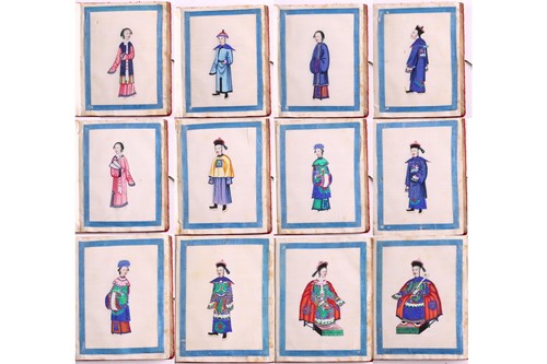 Lot 173 - A Chinese album of twelve pith paper pictures,...