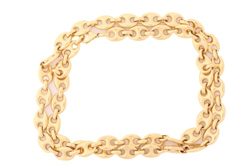 Lot 272 - A heavy anchor link chain in yellow metal,...