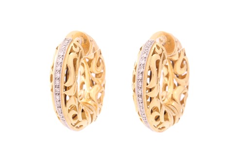 Lot 249 - A pair of hoop earrings set with diamonds,...