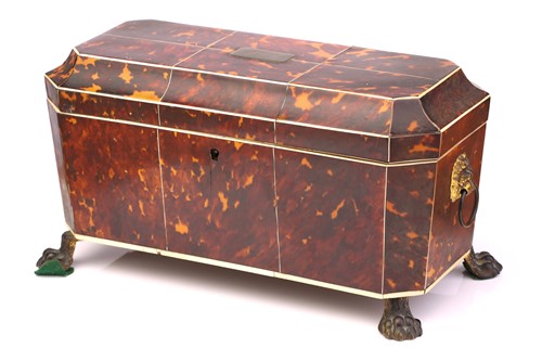 Lot 367 - A Regency tortoiseshell and ivory tea caddy,...