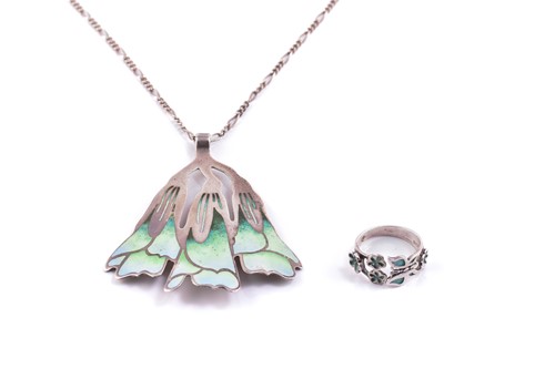 Lot 186 - Norman Grant; An enamel pendant and an open...