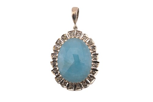 Lot 199 - An aquamarine and diamond pendant, with an...
