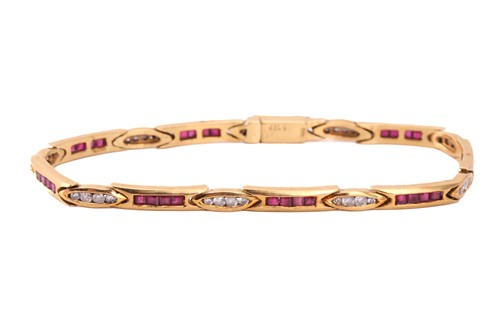 Lot 93 - A ruby and diamond bracelet, comprises...