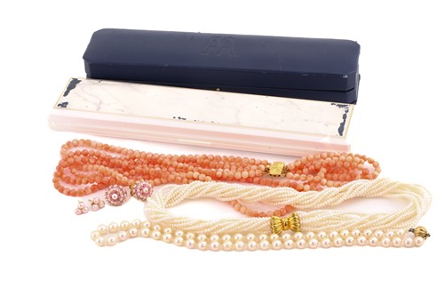 Lot 127 - A lot consists of two pearl necklaces, one...