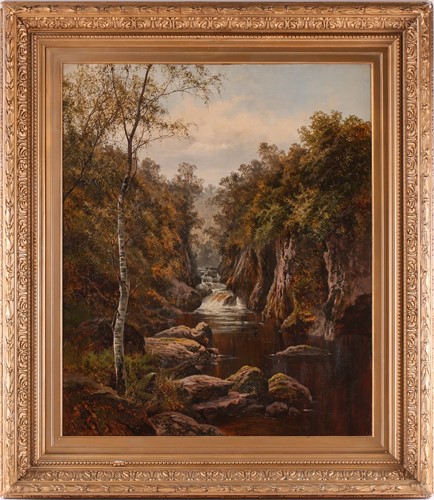 Lot 39 - Charles Wilde (1856-1905), a waterfall through...
