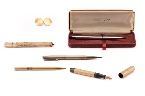 Lot 371 - Four pens, a pair of scissors and a single...