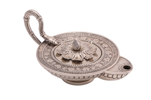 Lot 475 - An early 20th-century heavy silver oil lamp,...