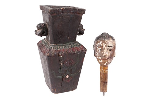 Lot 61 - A 19th century Chinese carved wood...