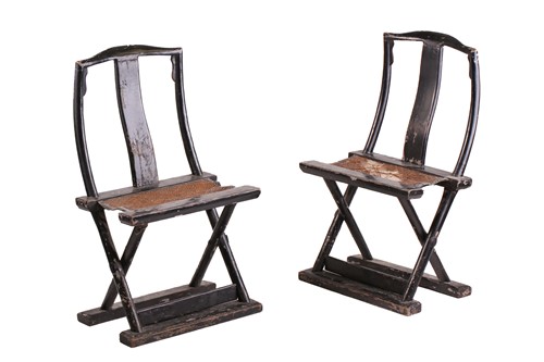 Lot 60 - A pair of small Chinese black lacquer folding "...