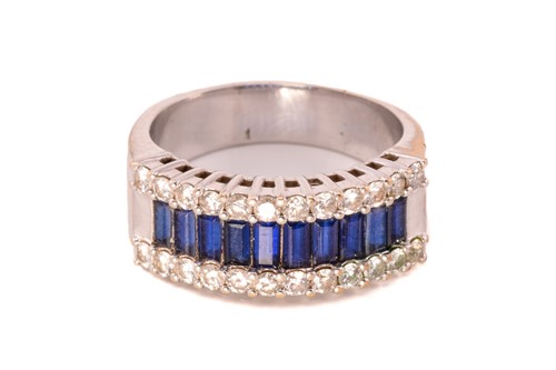 Lot 61 - A three-row sapphire and diamond dress ring,...