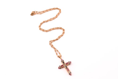 Lot 166 - A 9ct gold double-sided cross pendant on chain,...