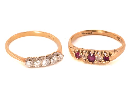 Lot 74 - Two five-stone half hoop rings with diamond...