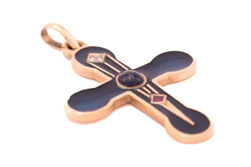 Lot 30 - A multi-gem set enamel cross pendant,...