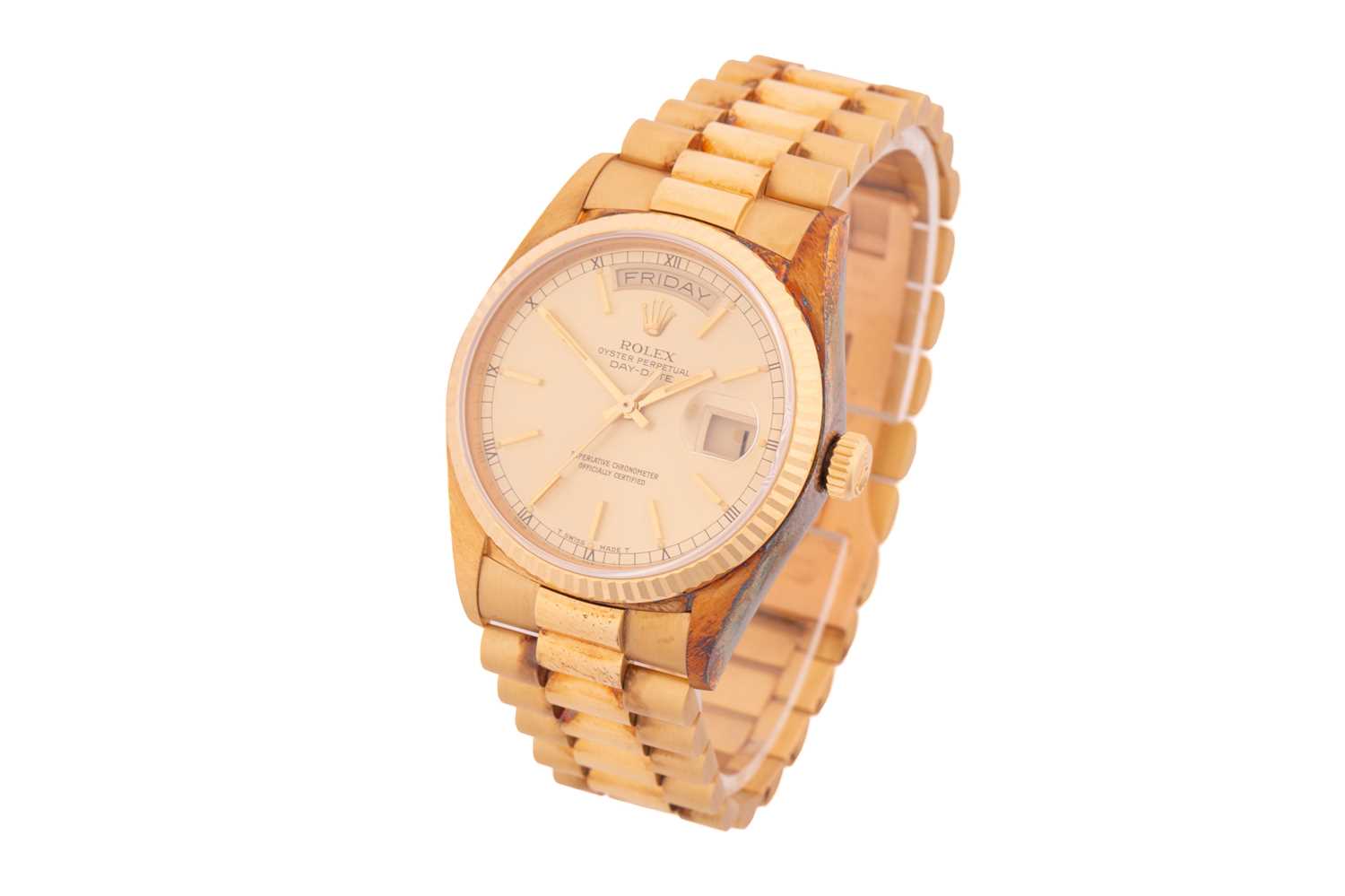Lot 330 - A Rolex Daydate 18038 in 18ct yellow gold,...