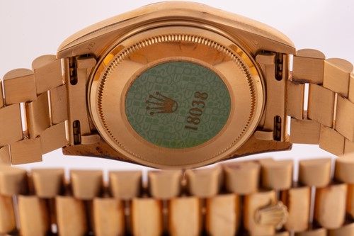 Lot 330 - A Rolex Daydate 18038 in 18ct yellow gold,...
