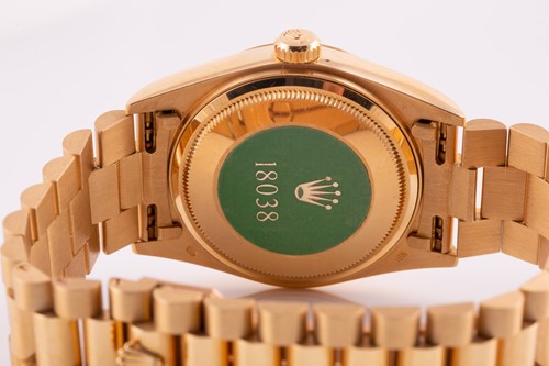 Lot 332 - An unworn Rolex Daydate 18038 in 18ct yellow...