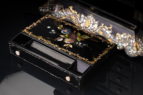 Lot 179 - A Victorian papier mache table writing cabinet,...