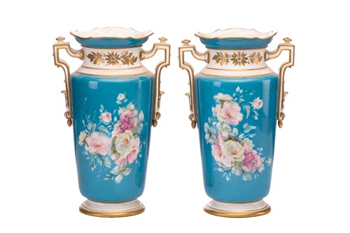 Lot 225 - A pair of Paris porcelain baluster vases,...