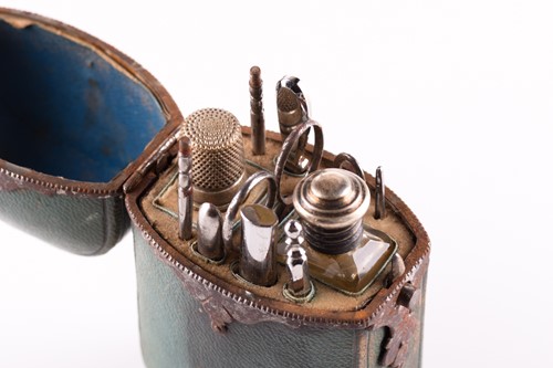 Lot 202 - A green morocco leather and polished steel...