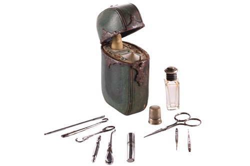 Lot 202 - A green morocco leather and polished steel...