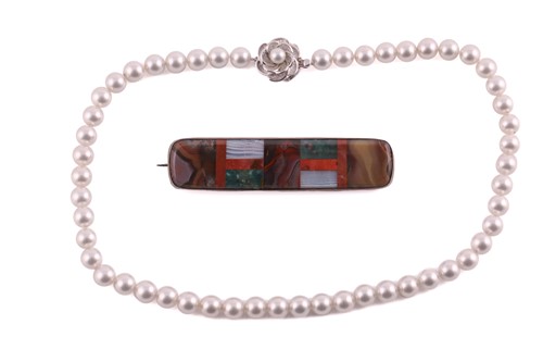 Lot 202 - A Scottish pebble bar brooch and a Sato Pearl...