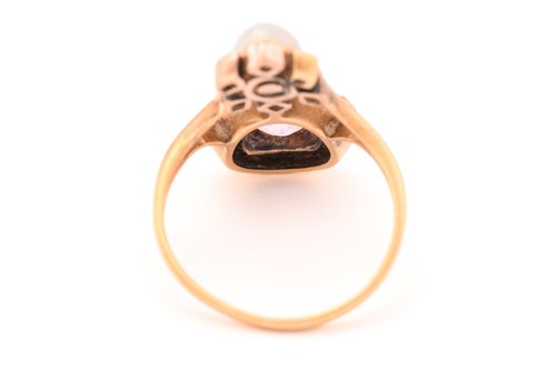 Lot 258 - An Edwardian pink topaz and pearl dress ring,...