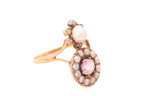 Lot 258 - An Edwardian pink topaz and pearl dress ring,...